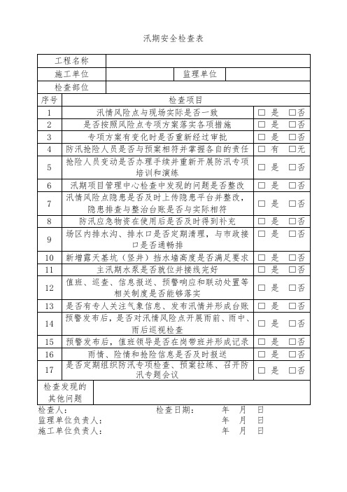 汛期检查表(项目明细)