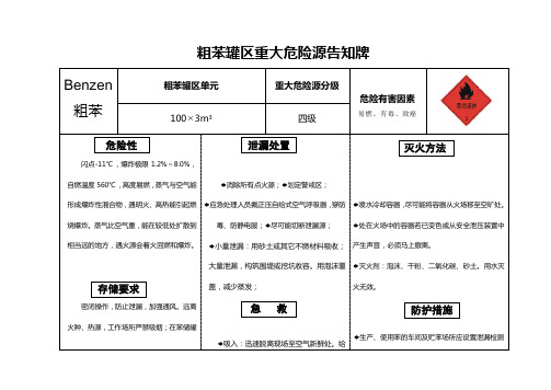 粗苯罐区重大危险源危害告知牌