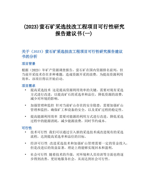 (2023)萤石矿采选技改工程项目可行性研究报告建议书(一)