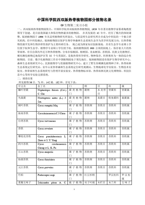 中国科学院西双版热带植物园植物部分植物名录