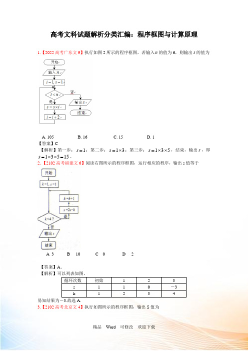 2021年高考真题文科数学解析分类汇编14：程序框图与计数原理