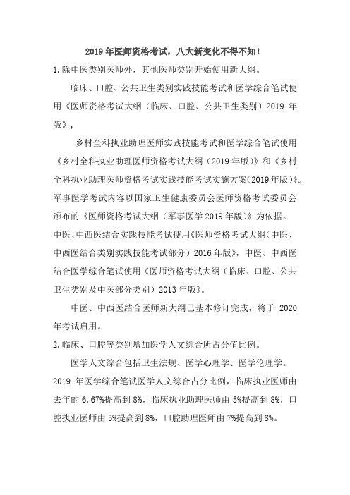 2019年医师资格考试,八大新变化不得不知!