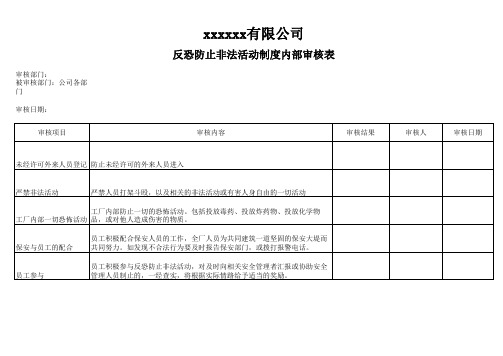 防止非法活动制度内部审核表