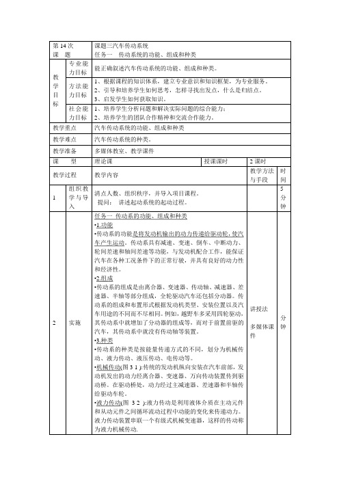 课题三汽车传动系统教案