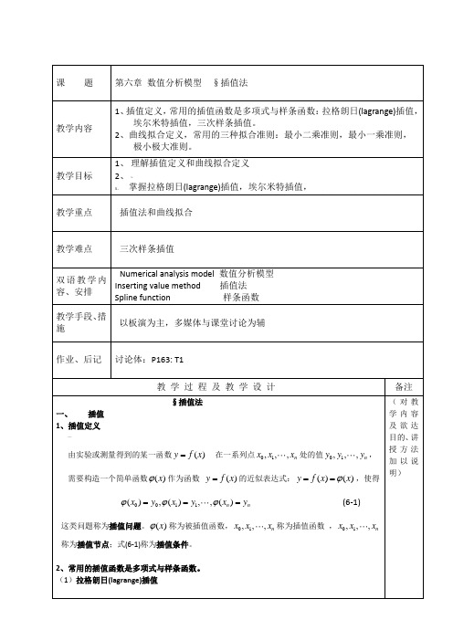 第六章-数值分析模型§6.1插值法