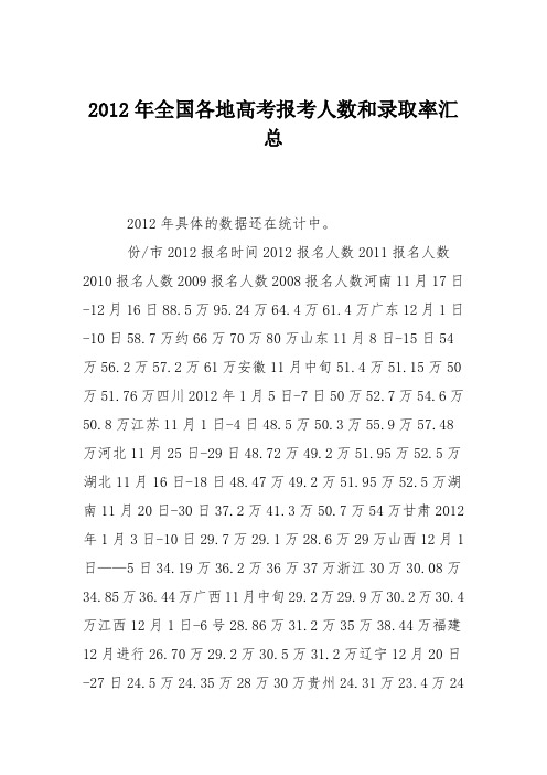 2012年全国各地高考报考人数和录取率汇总