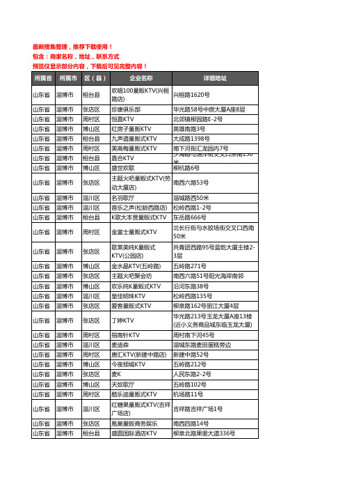 新版山东省淄博市KTV企业公司商家户名录单联系方式地址大全101家
