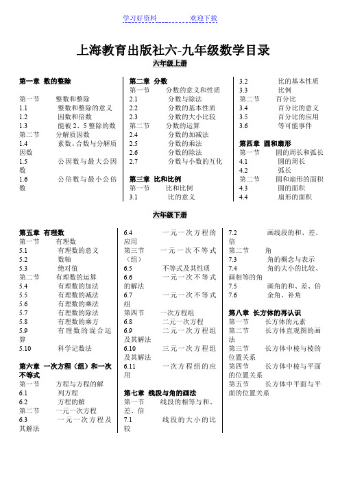 沪教版初中数学目录