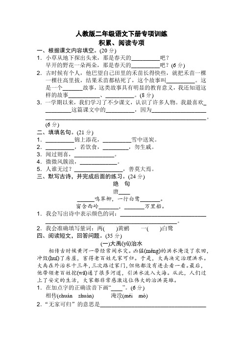 人教部编版二年级下册期末专项卷：积累、阅读(精选本)