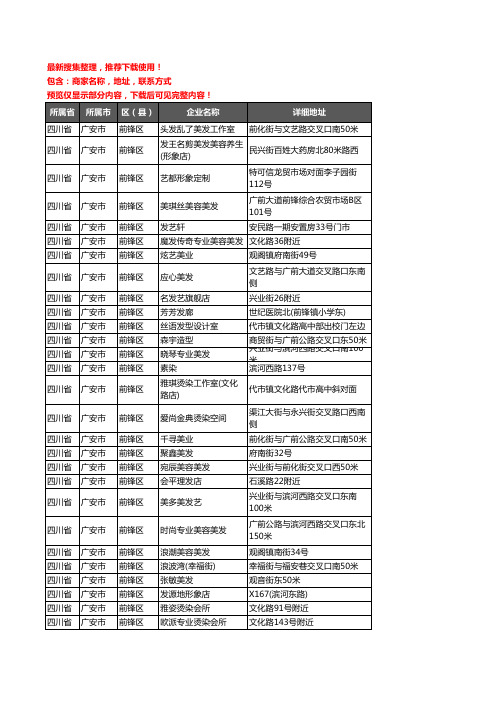 新版四川省广安市前锋区美容美发企业公司商家户名录单联系方式地址大全70家