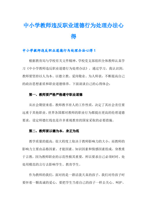 中小学教师违反职业道德行为处理办法心得