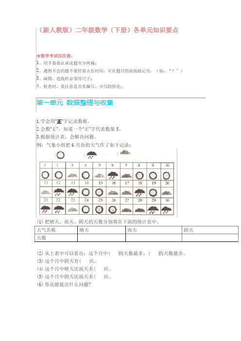 人教版二年级数学(下册)各单元知识要点