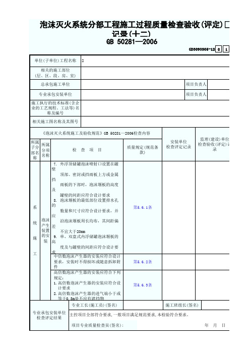 19 泡沫灭火系统分部工程施工过程质量检查验收(评定)记录(十二) GD3090305-12