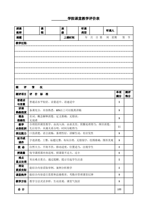 学院课堂教学评价表