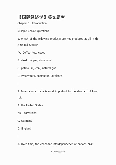 国际经济学英文题库(最全版附答案)