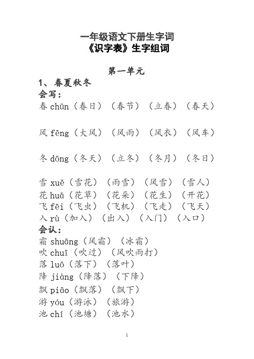 一年级语文下册生字词《识字表》生字组词(可编辑修改word版)