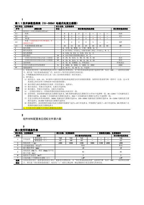 技术参数选填表(10～500kV 电磁式电流互感器)