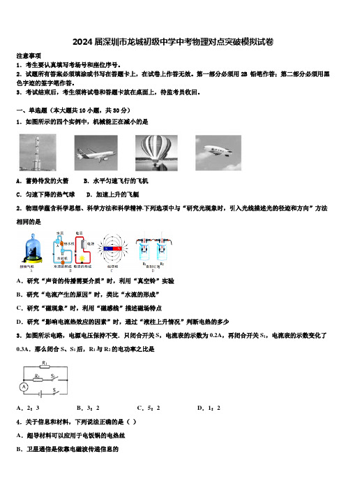 2024届深圳市龙城初级中学中考物理对点突破模拟试卷含解析