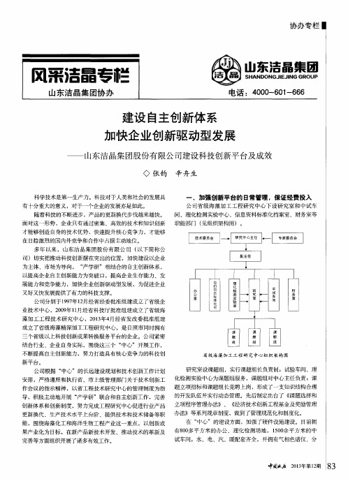 建设自主创新体系加快企业创新驱动型发展——山东洁晶集团股份有限公司建设科技创新平台及成效