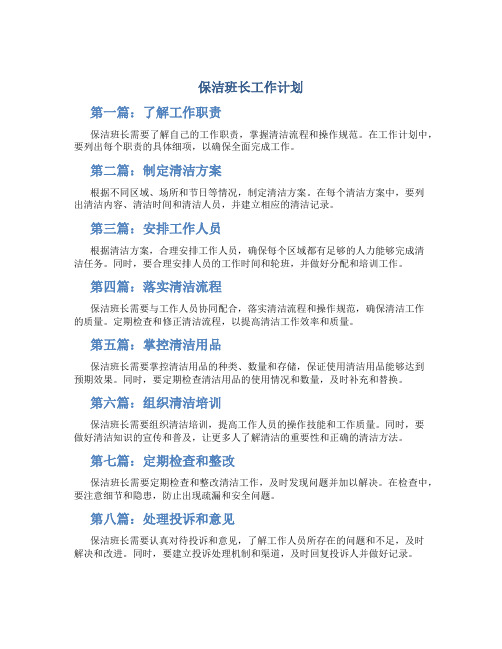 保洁班长工作计划(共11篇)