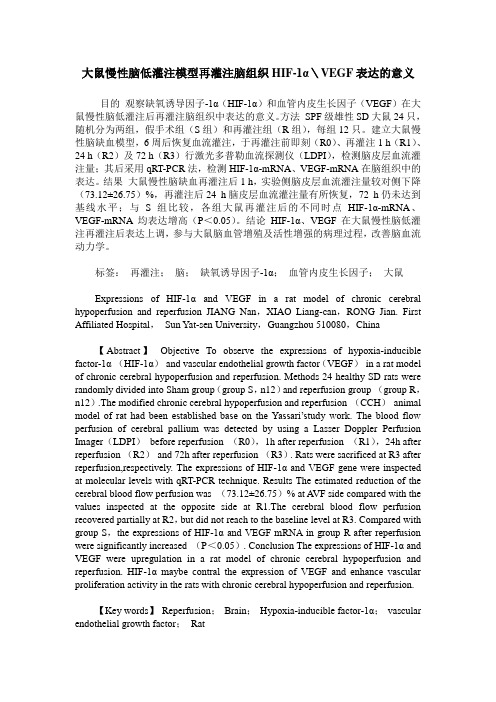 大鼠慢性脑低灌注模型再灌注脑组织HIF-1α＼VEGF表达的意义