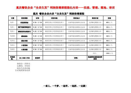 重庆餐饮事业利润倍增课程