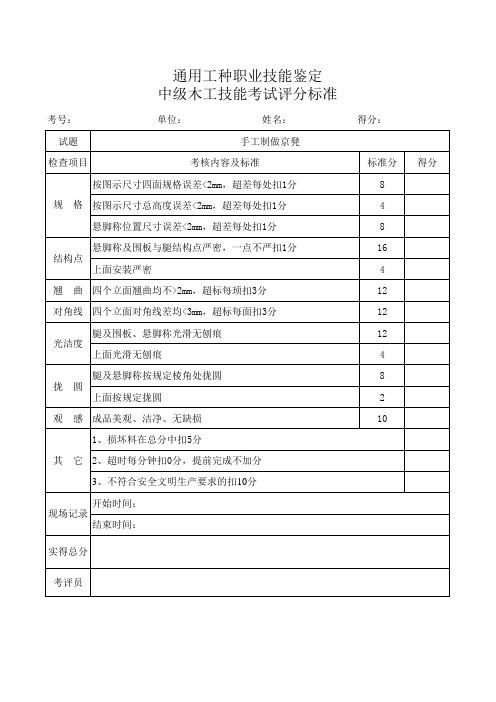 中级木工技能评分标准