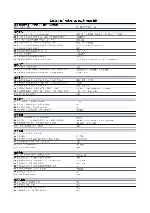 房屋装修设计24年最全需求调查表自查表(附填写案例参考)