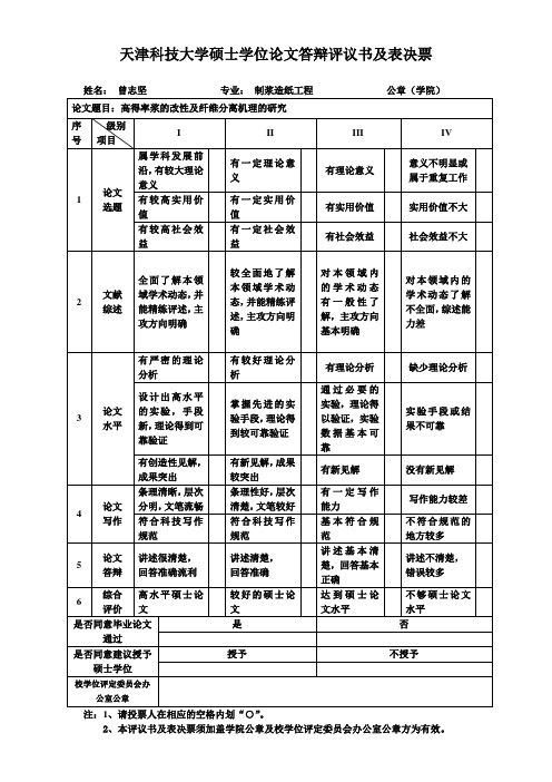 7硕士学位论文评议书及答辩表决票(5份)