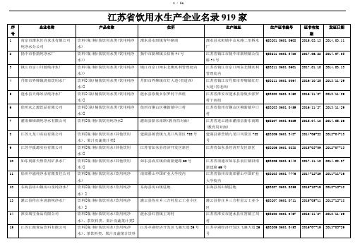 江苏省饮用水生产企业名录919家