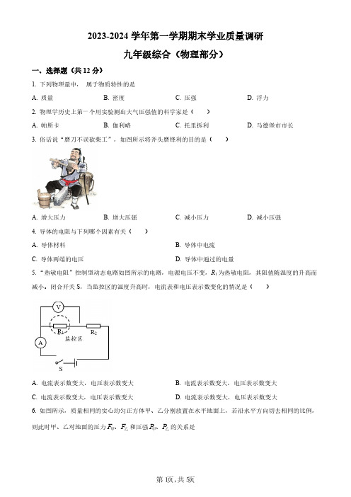 2024年上海市崇明区中考一模物理试题及解析