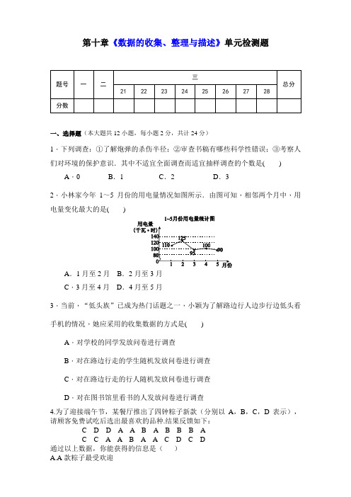 人教版七年级数学下册第十章《数据的收集、整理与描述》单元同步检测试题(含答案)