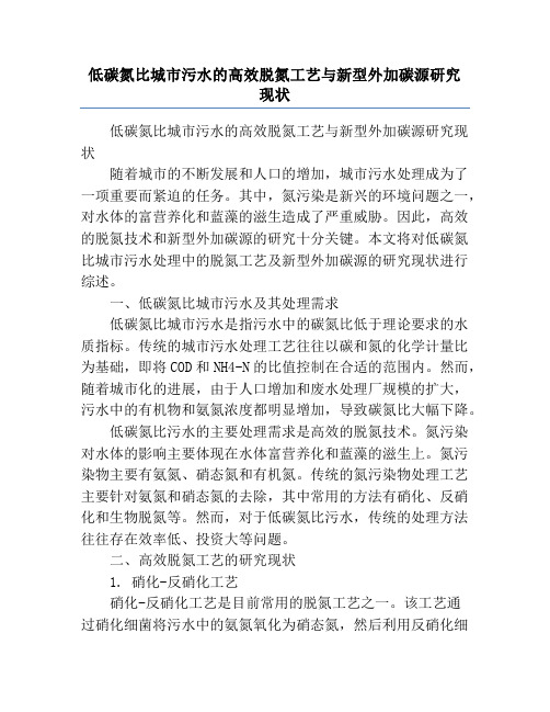 低碳氮比城市污水的高效脱氮工艺与新型外加碳源研究现状