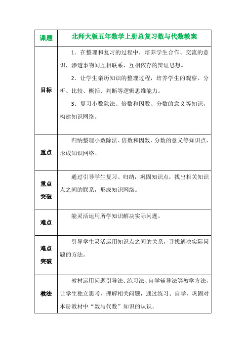 北师大版五年数学上册总复习数与代数教案