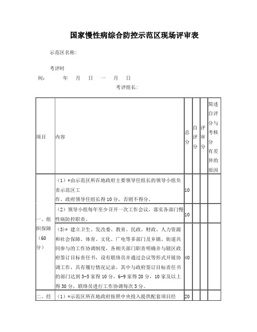 国家慢性病综合防控示范区现场评审表(word版)