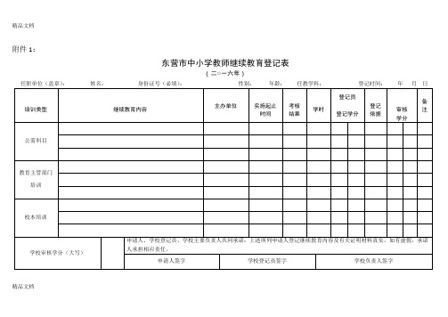 最新中小学教师继续教育学分登记表(统一样表)资料