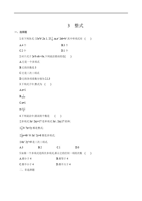 北师大版七年级上册数学：3.3整式 课时练