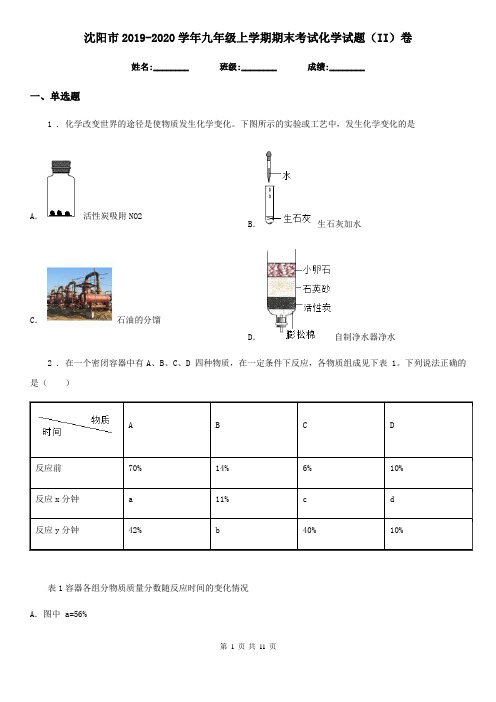 沈阳市2019-2020学年九年级上学期期末考试化学试题(II)卷