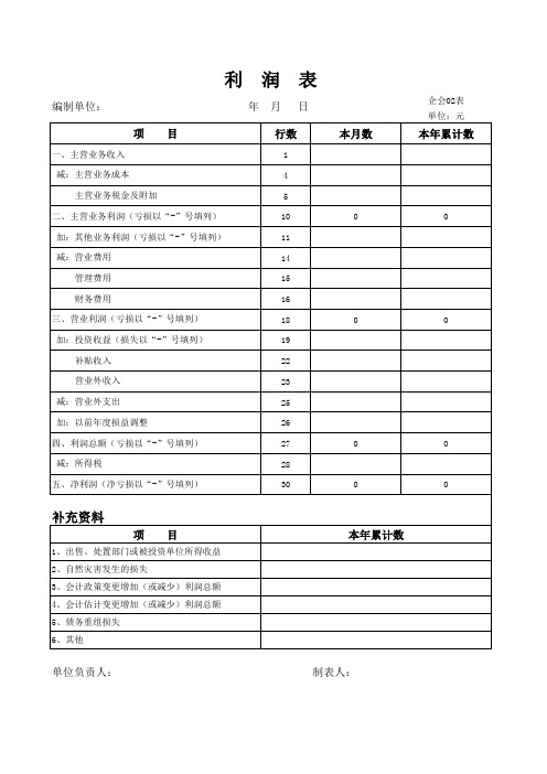 利润表(空表)