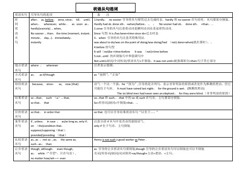 状语从句连词表格