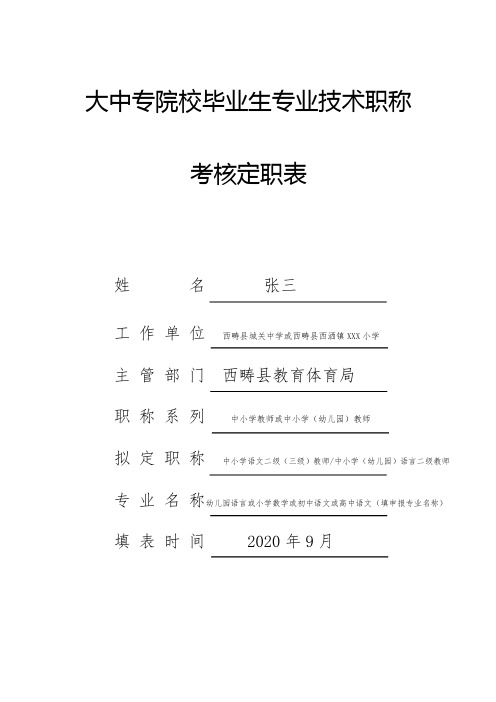 云南省大中专院校毕业生专业技术职称考核定职表(模板)