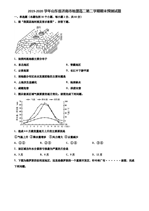 2019-2020学年山东省济南市地理高二第二学期期末预测试题含解析