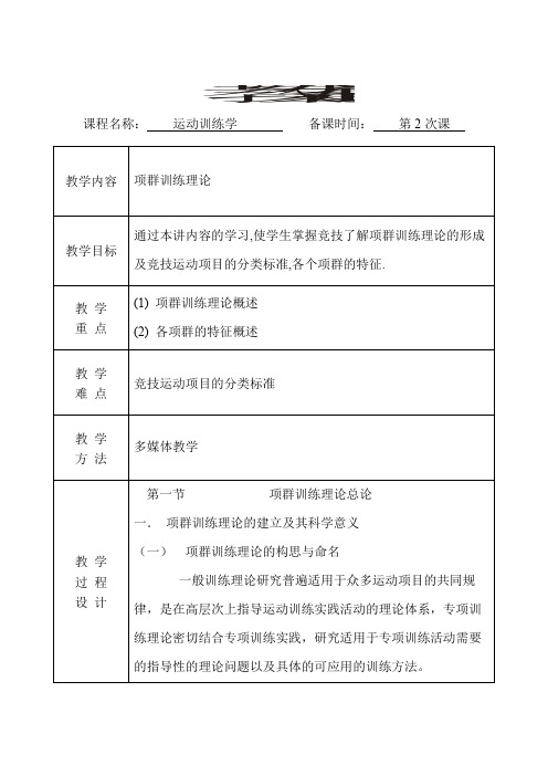 运动训练学 教案(第2次课)