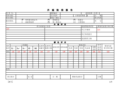 外观批准报告AAR