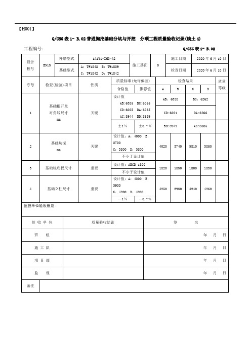 输电线路工程掏挖基础分坑与开挖检查记录填表示范