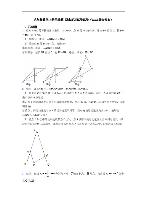 八年级数学上册压轴题 期末复习试卷试卷(word版含答案)