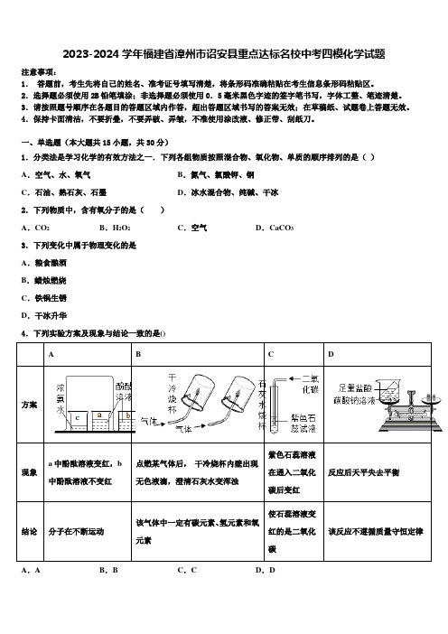 2023-2024学年福建省漳州市诏安县重点达标名校中考四模化学试题含解析