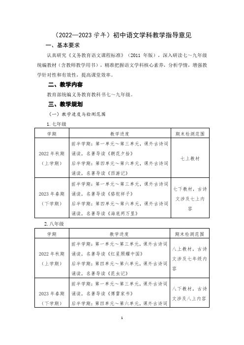 2023年关于初中语文学科教学指导意见