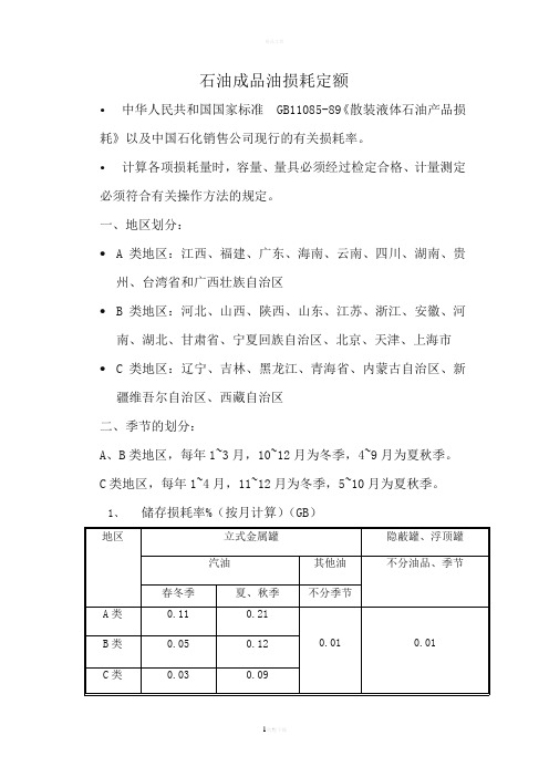 石油成品油损耗定额标准