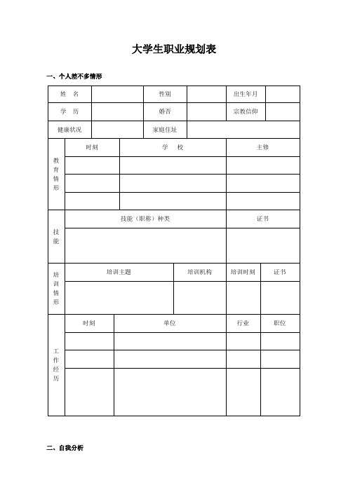 大学生职业规划表